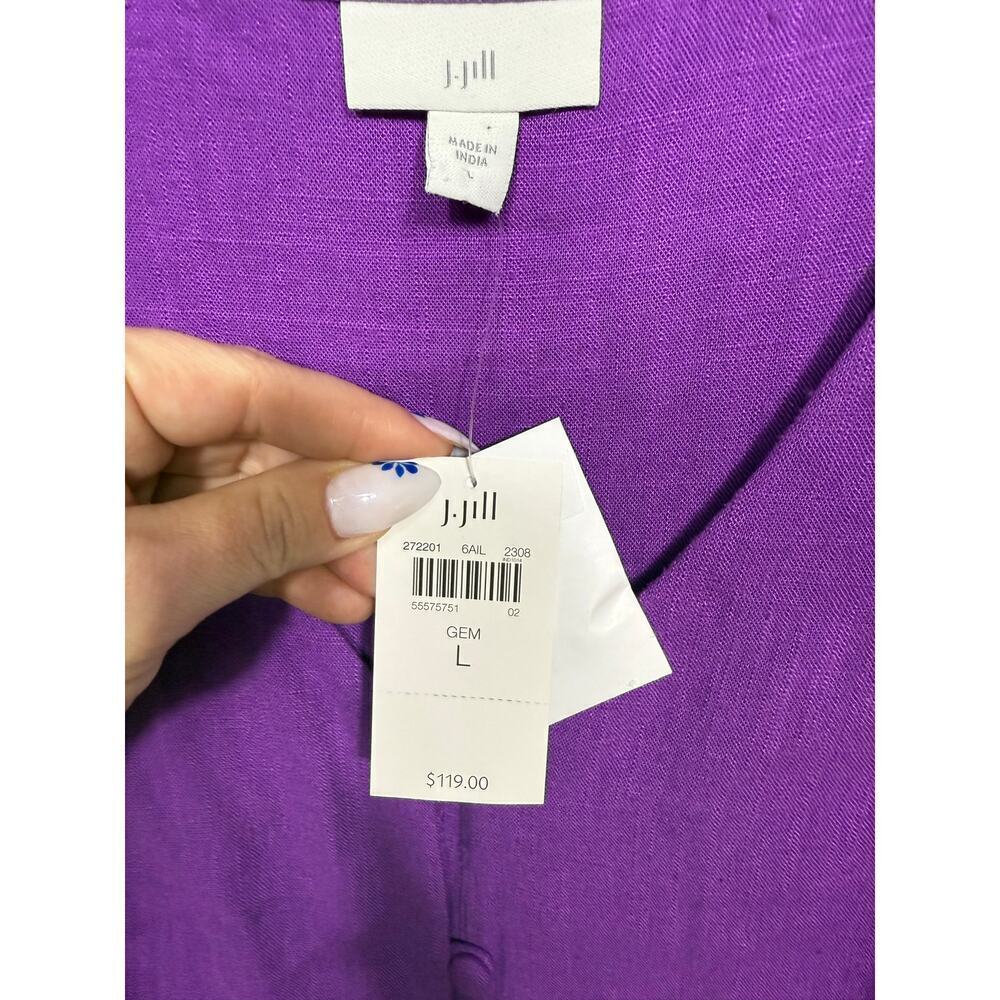 NEW- NWT J.Jill Purple Linen Blend Button Front Dress Size L - Picture 5 of 7
